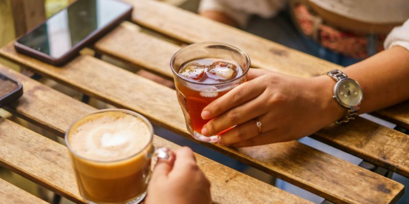 Sipping on an iced coffee